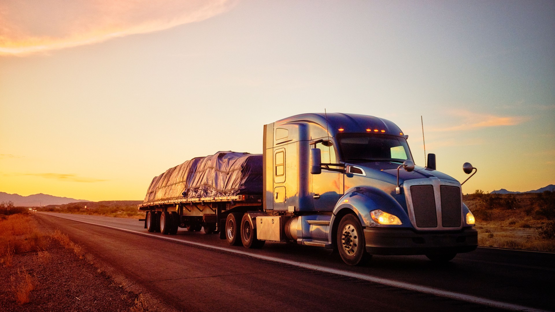 Long Haul Semi Truck On a Rural Western USA Interstate Highway